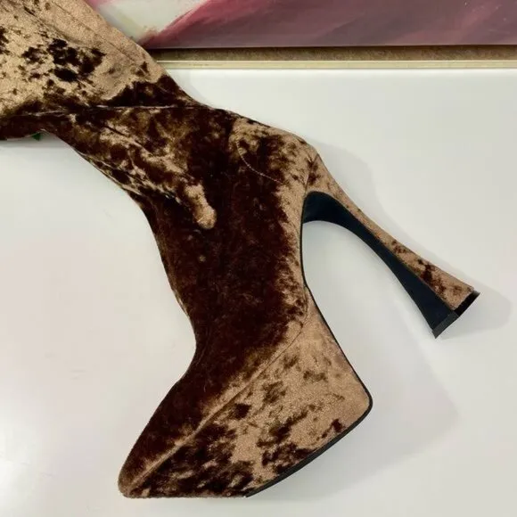 NWOT Jeffrey Campbell Crushed Velvet Kneehigh Platform Boots Carmel brown Size 8