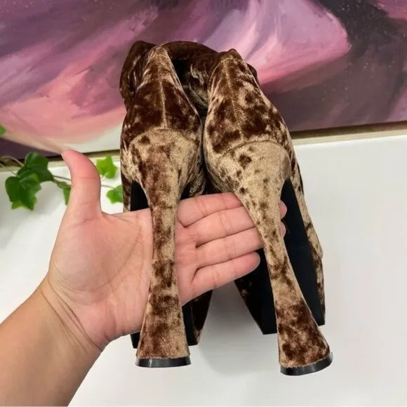 NWOT Jeffrey Campbell Crushed Velvet Kneehigh Platform Boots Carmel brown Size 8