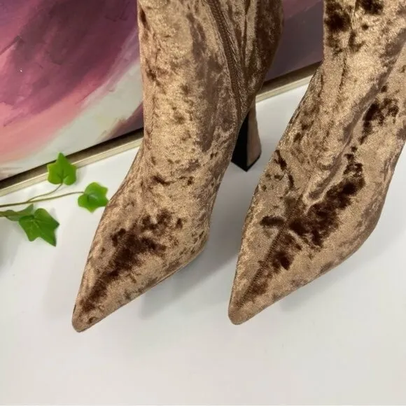 NWOT Jeffrey Campbell Crushed Velvet Kneehigh Platform Boots Carmel brown Size 8