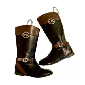 NWOT Michael Kors Girls Emma Blaire Riding Boots Black / Brown Sz4