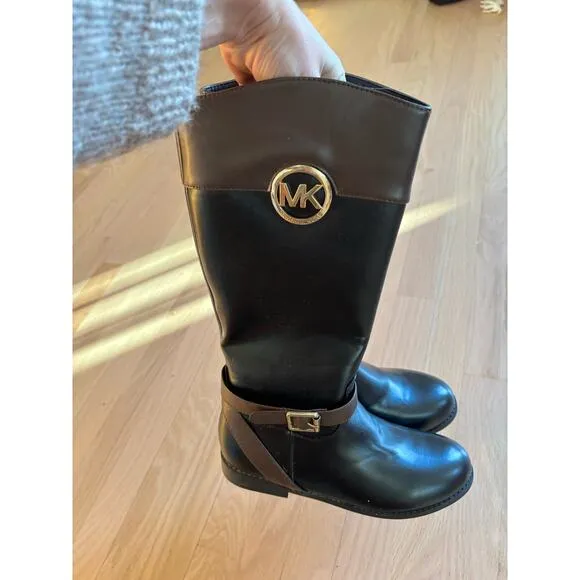 NWOT Michael Kors Girls Emma Blaire Riding Boots Black / Brown Sz4