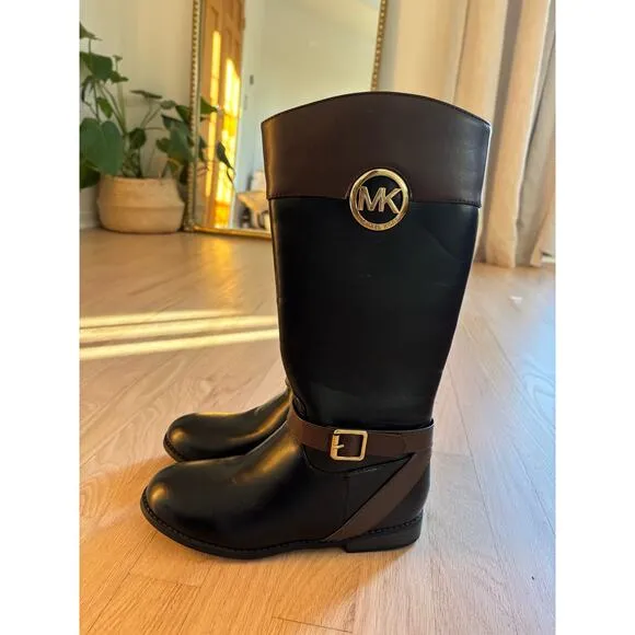 NWOT Michael Kors Girls Emma Blaire Riding Boots Black / Brown Sz4