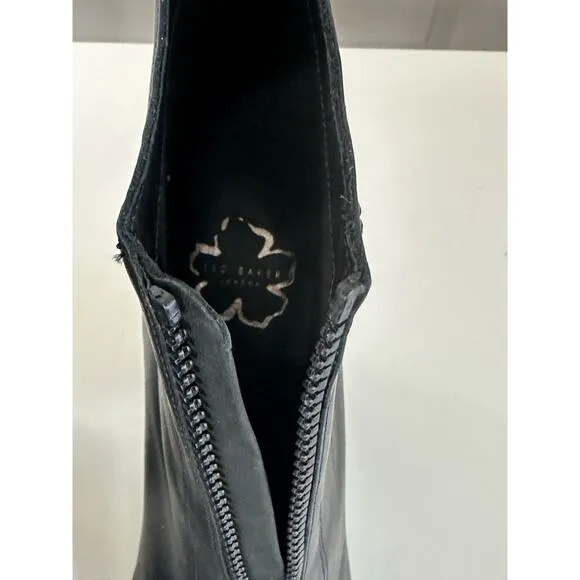 NWOT Ted Baker Womens AVHA Black Leather Chunky Heel Chelsea Boots Sz US 8/EU 39