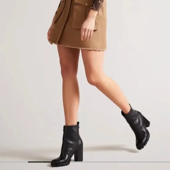 NWOT Ted Baker Womens AVHA Black Leather Chunky Heel Chelsea Boots Sz US 8/EU 39