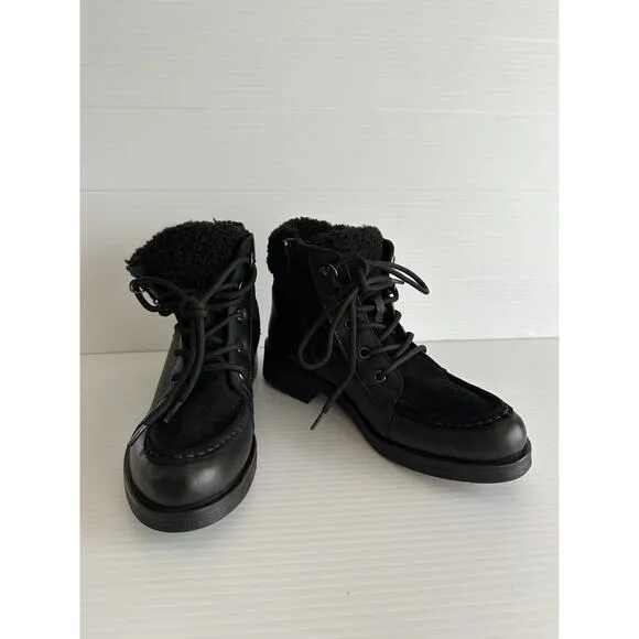 NWOT Women's GEOX Rawelle ABX Faux Shearling Waterproof Black Boots - Sz 36 5.5
