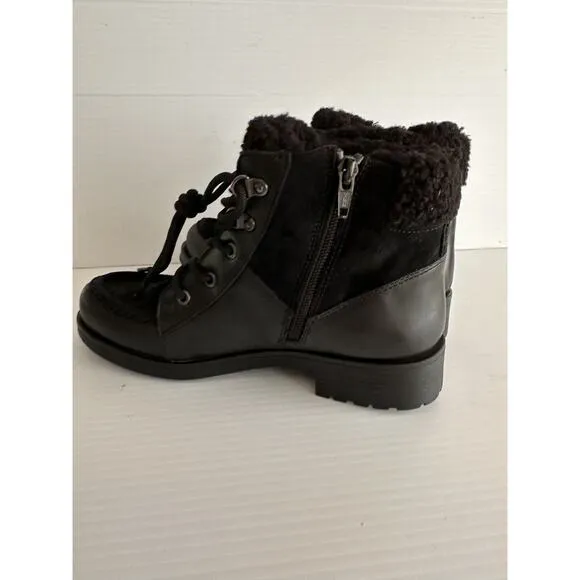 NWOT Women's GEOX Rawelle ABX Faux Shearling Waterproof Black Boots - Sz 36 5.5