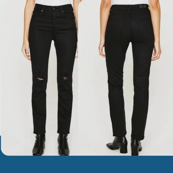NWT AG Adriano Goldschmied Size 27 Alexxis Black High-Rise Distress Skinny Jeans