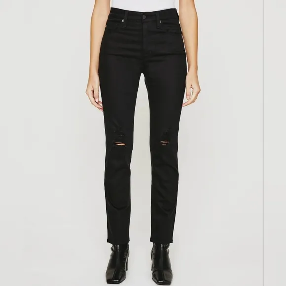 NWT AG Adriano Goldschmied Size 27 Alexxis Black High-Rise Distress Skinny Jeans