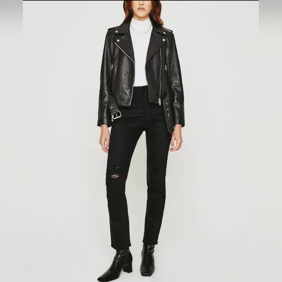 NWT AG Adriano Goldschmied Size 27 Alexxis Black High-Rise Distress Skinny Jeans