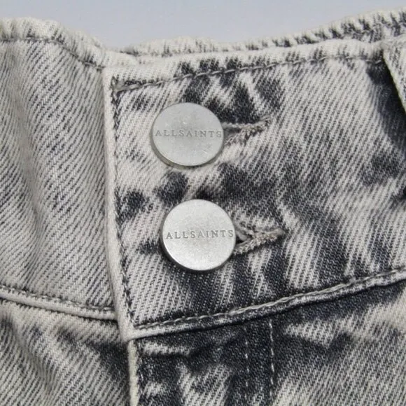 NWT AllSaints Womens Jean Snow Grey Size 8 Hailey Frayed Hem Denim Straight