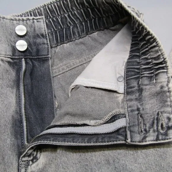 NWT AllSaints Womens Jean Snow Grey Size 8 Hailey Frayed Hem Denim Straight