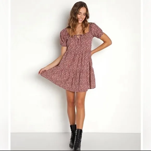 NWT Anthropologie LACAUSA Playa Mini Dress in Cocoa Mushroom Print Size Medium