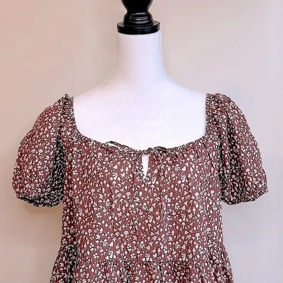 NWT Anthropologie LACAUSA Playa Mini Dress in Cocoa Mushroom Print Size Medium