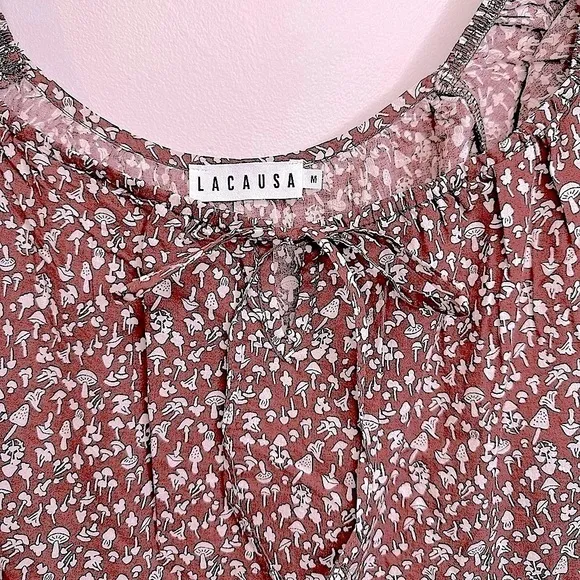 NWT Anthropologie LACAUSA Playa Mini Dress in Cocoa Mushroom Print Size Medium