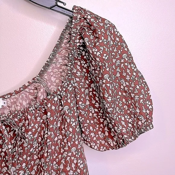 NWT Anthropologie LACAUSA Playa Mini Dress in Cocoa Mushroom Print Size Medium