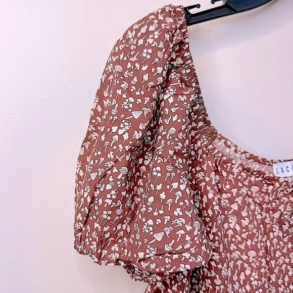 NWT Anthropologie LACAUSA Playa Mini Dress in Cocoa Mushroom Print Size Medium