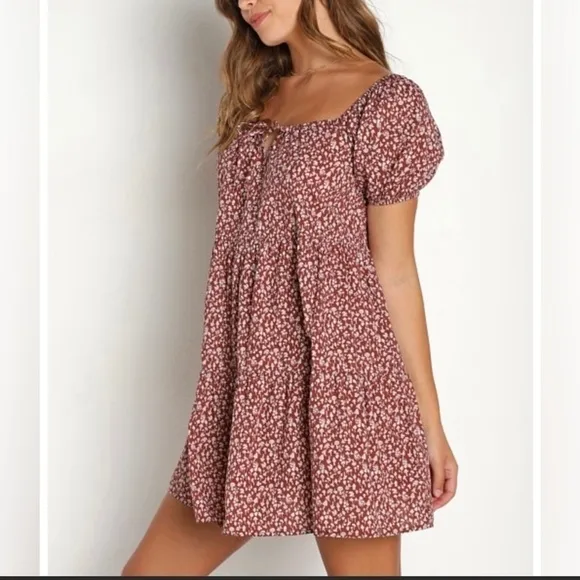 NWT Anthropologie LACAUSA Playa Mini Dress in Cocoa Mushroom Print Size Medium