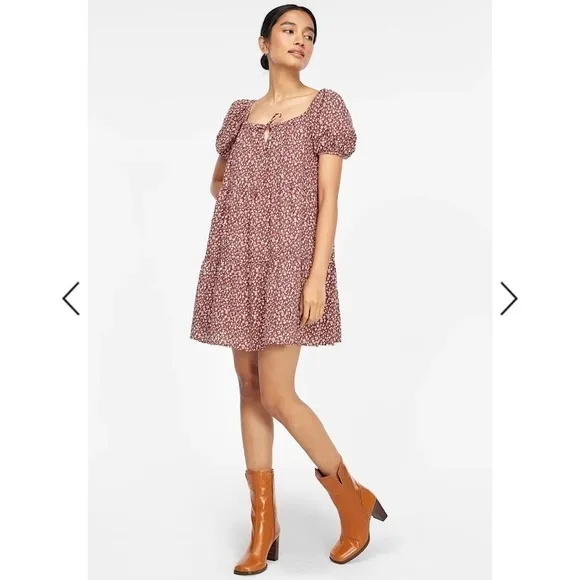 NWT Anthropologie LACAUSA Playa Mini Dress in Cocoa Mushroom Print Size Medium