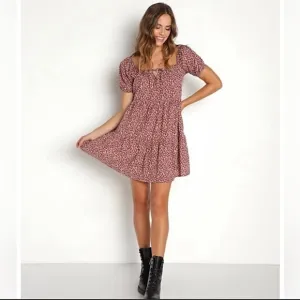 NWT Anthropologie LACAUSA Playa Mini Dress in Cocoa Mushroom Print Size Medium