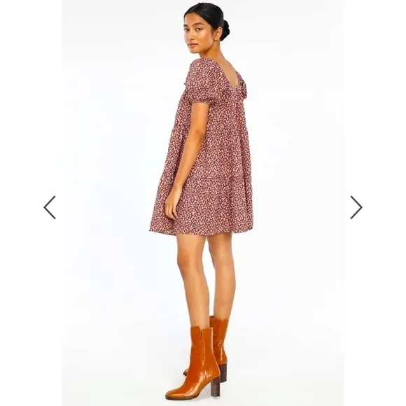 NWT Anthropologie LACAUSA Playa Mini Dress in Cocoa Mushroom Print Size Medium