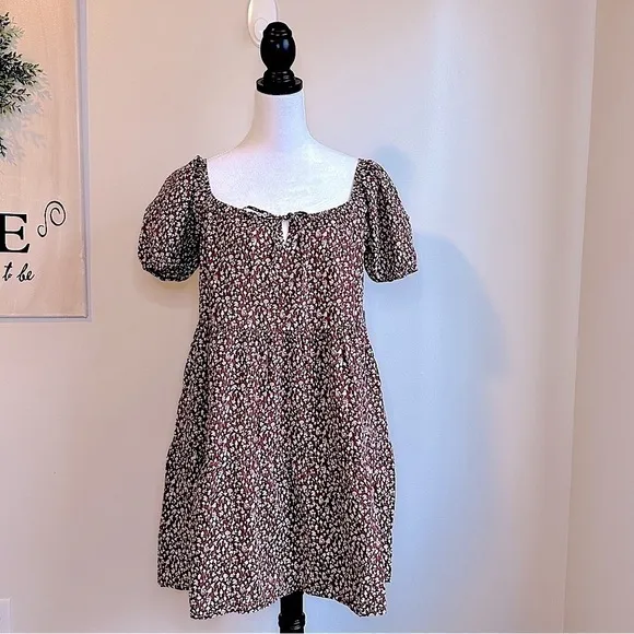 NWT Anthropologie LACAUSA Playa Mini Dress in Cocoa Mushroom Print Size Medium