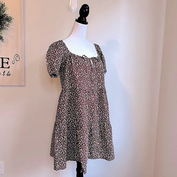 NWT Anthropologie LACAUSA Playa Mini Dress in Cocoa Mushroom Print Size Medium