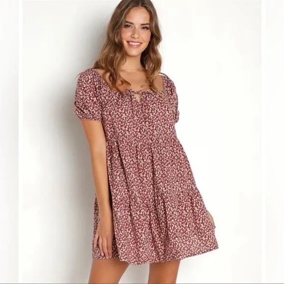 NWT Anthropologie LACAUSA Playa Mini Dress in Cocoa Mushroom Print Size Medium