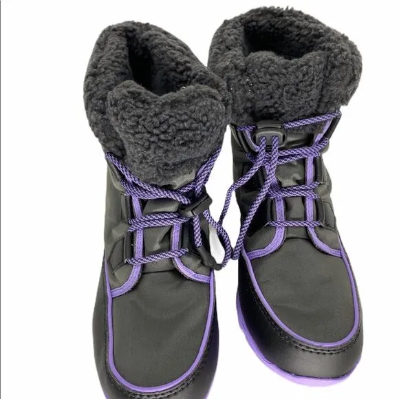 NWT Black and Purple Sorel Whitney Carnival Winter Waterproof Women Boots 7us
