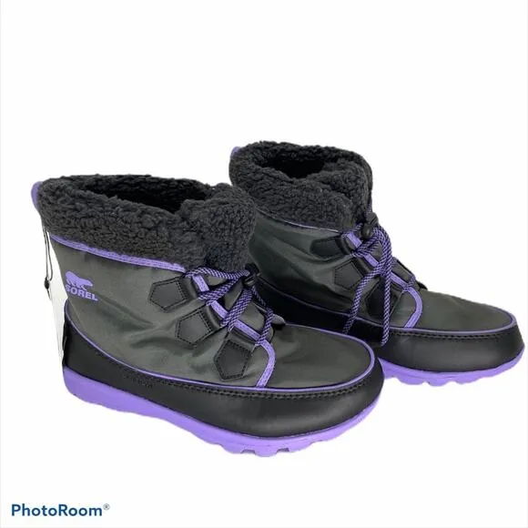 NWT Black and Purple Sorel Whitney Carnival Winter Waterproof Women Boots 7us