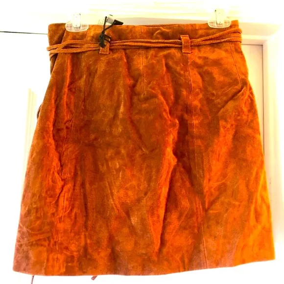 NWT BLANK NYC Mud Pie Suede Leather Wrap Mini Skirt Hot Toffee 26\SM