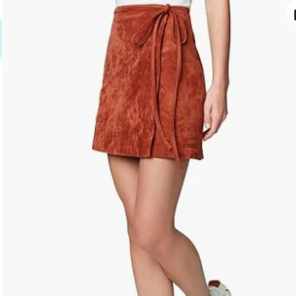 NWT BLANK NYC Mud Pie Suede Leather Wrap Mini Skirt Hot Toffee 26\SM