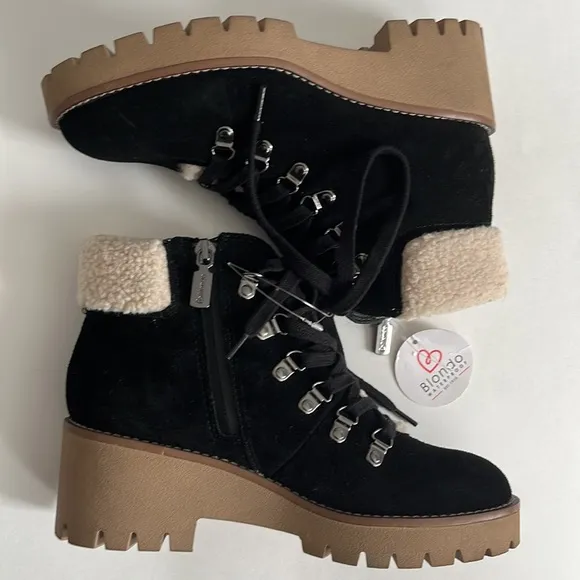 NWT Blondo “Devin” Women’s Waterproof Suede &amp; Shearling Black Lace Up Boots