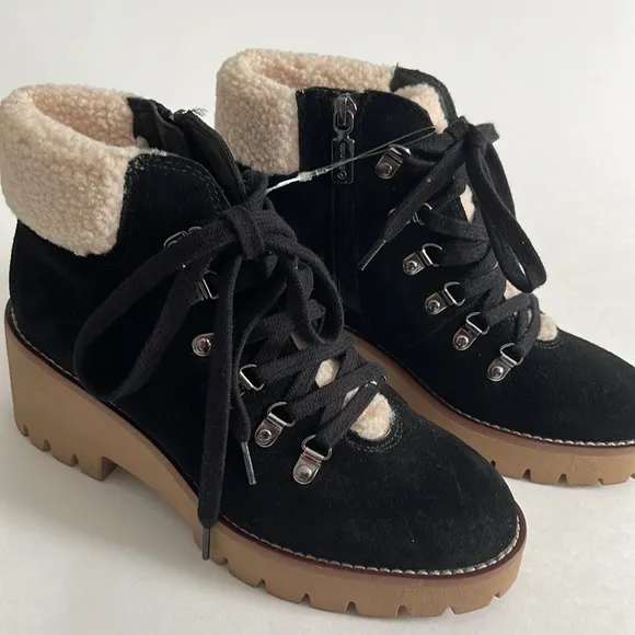 NWT Blondo “Devin” Women’s Waterproof Suede &amp; Shearling Black Lace Up Boots