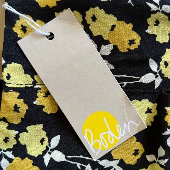 NWT Boden Victoria Skirt Pleated Black Yellow Floral Lined 20 / 22
