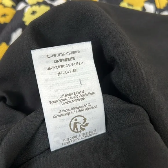 NWT Boden Victoria Skirt Pleated Black Yellow Floral Lined 20 / 22