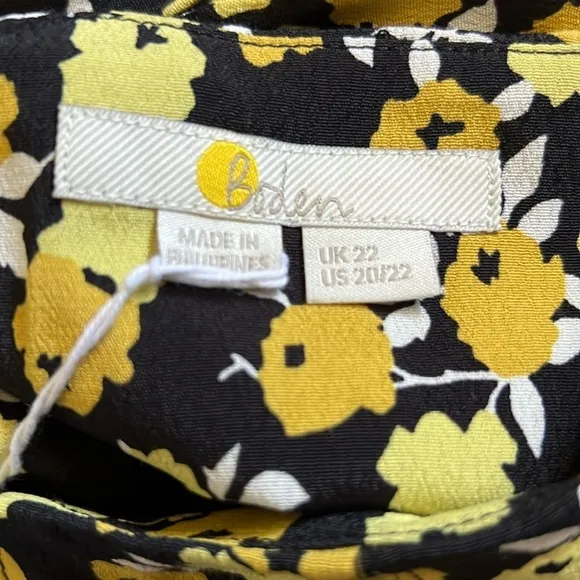 NWT Boden Victoria Skirt Pleated Black Yellow Floral Lined 20 / 22