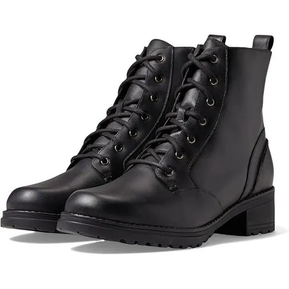 NWT Cole Haan Women's CAMEA Water Proof Combat Boot, Black Leather-Size 7.5