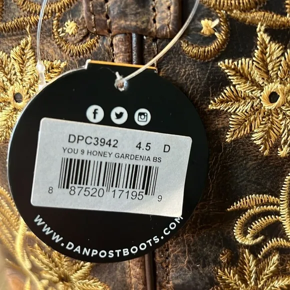 NWT Dan Post Youth Gardenia Honey Brown Leather Boots DPC3942 Size 4.5 D.