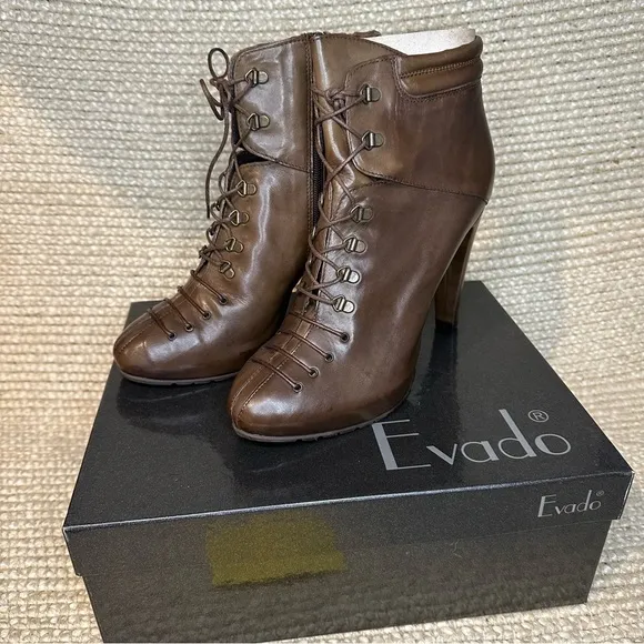 NWT Evado high heel leather lace up boots sz 39
