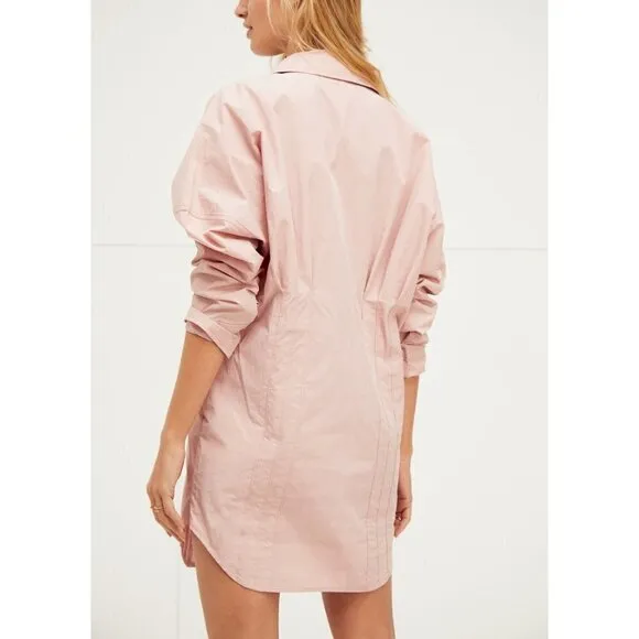 NWT Free People Taia long sleeve mini shirt dress Pink S NEW!