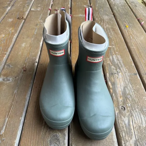 NWT Hunter Insulated Faux Shearling Lined Grey/Sage Rain Boots in Men's 10/EU 43
