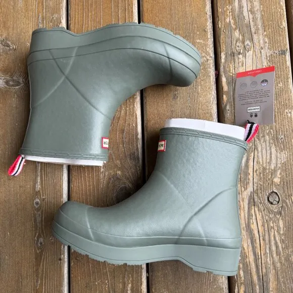 NWT Hunter Insulated Faux Shearling Lined Grey/Sage Rain Boots in Men's 10/EU 43
