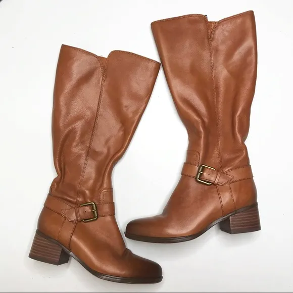 NWT Naturalizer Dalton Wide Calf Brown Cognac Leather Tall Riding Boots 5