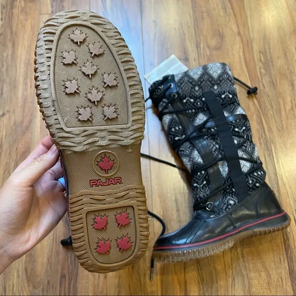 NWT PajarCanada Crosby Aztec Print Fair Isle Wool Leather Winter Snow Boot 5-5.5