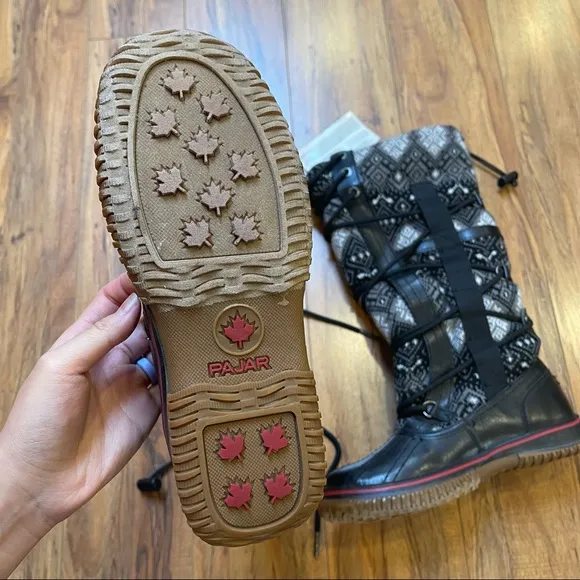 NWT PajarCanada Crosby Aztec Print Fair Isle Wool Leather Winter Snow Boot 5-5.5