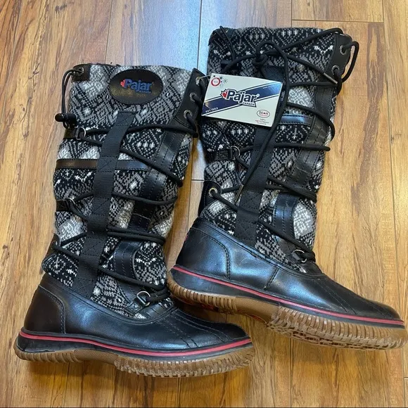 NWT PajarCanada Crosby Aztec Print Fair Isle Wool Leather Winter Snow Boot 5-5.5