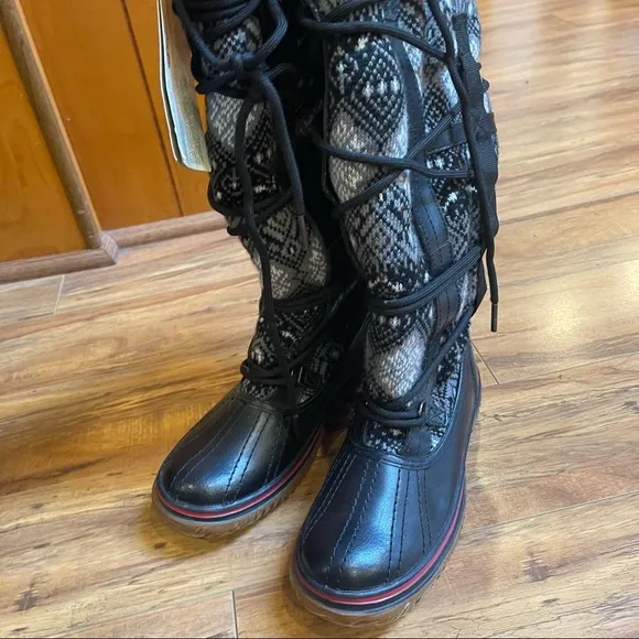 NWT PajarCanada Crosby Aztec Print Fair Isle Wool Leather Winter Snow Boot 5-5.5