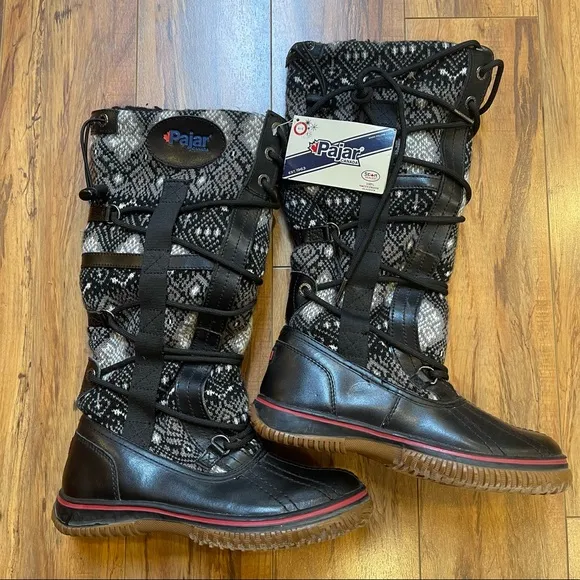NWT PajarCanada Crosby Aztec Print Fair Isle Wool Leather Winter Snow Boot 5-5.5
