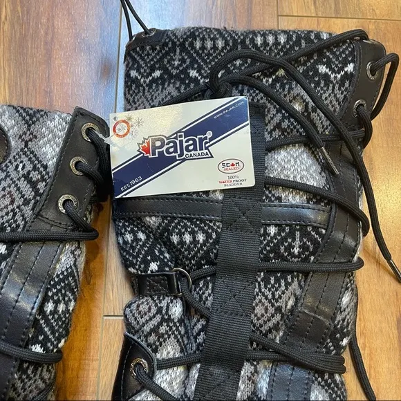 NWT PajarCanada Crosby Aztec Print Fair Isle Wool Leather Winter Snow Boot 5-5.5