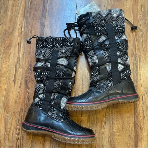NWT PajarCanada Crosby Aztec Print Fair Isle Wool Leather Winter Snow Boot 5-5.5